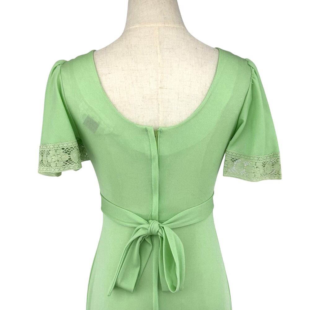 Vintage 70s Green Maxi Dress Lace Empire Waist Small ILGWU JCPenney Prairie Boho - Picture 8 of 11